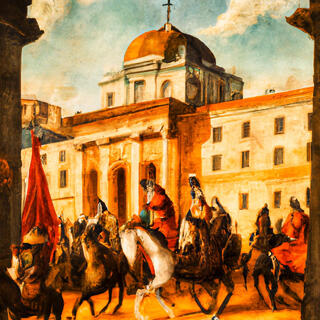 Castle with horsemen