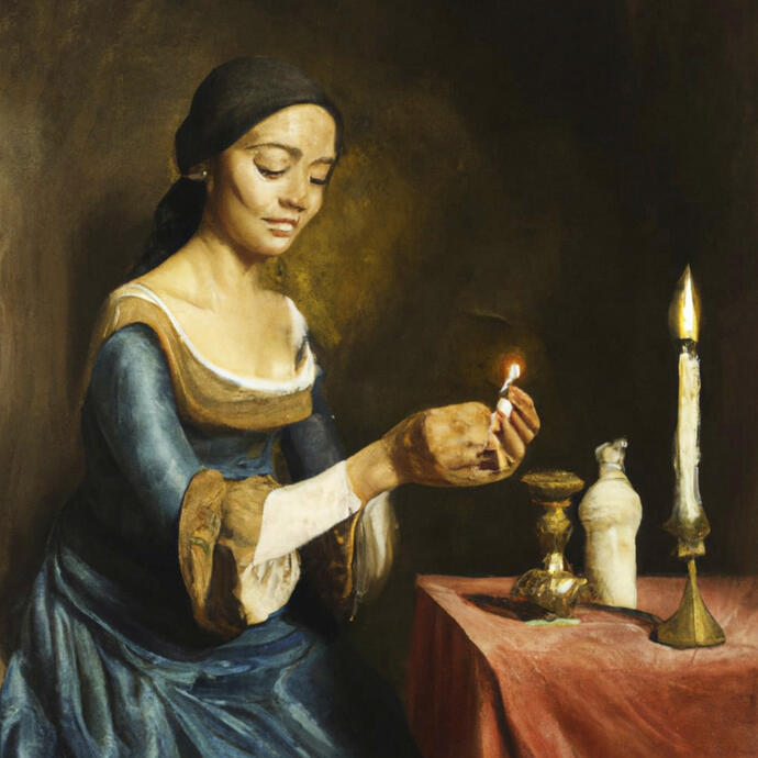 Lady lighting a candle