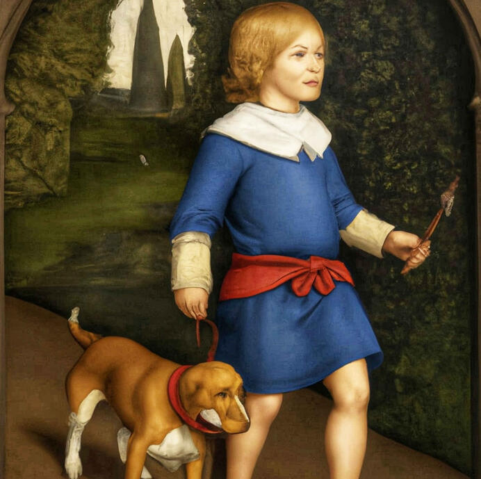 Boy walking his dog