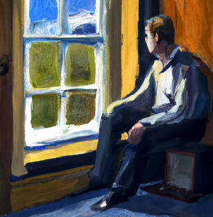 Man looking through a window